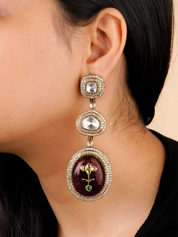 MO-EAR20A - Maroon Color Gold Plated Moissanite Earrings