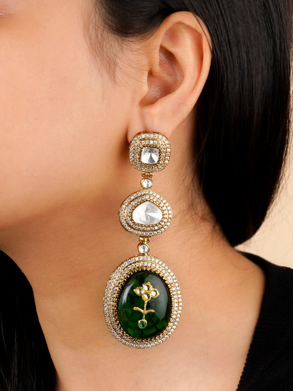 MO-EAR20GR - Green Color Gold Plated Moissanite Earrings