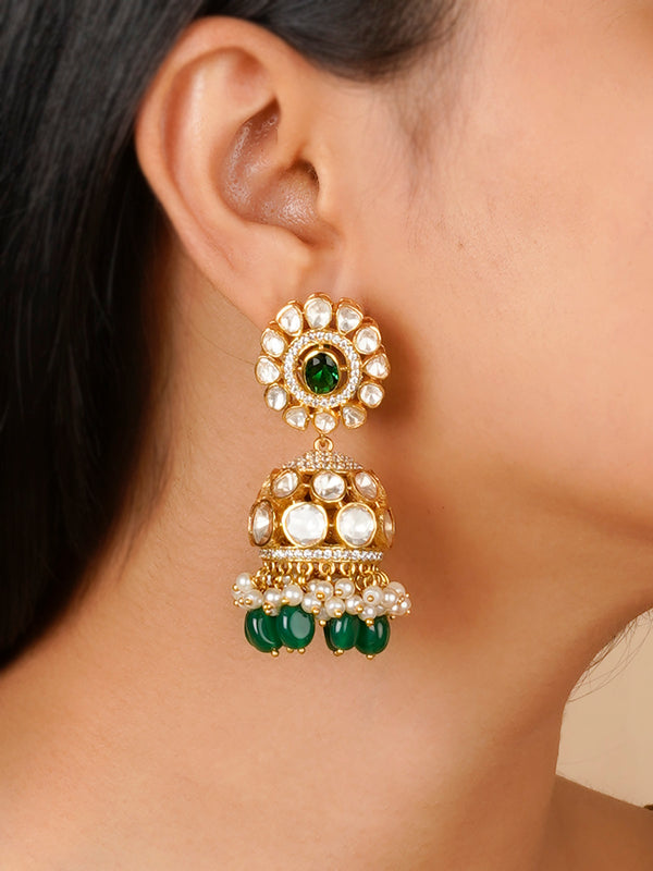 MO-EAR25GR - Green Color Gold Plated Moissanite Earrings