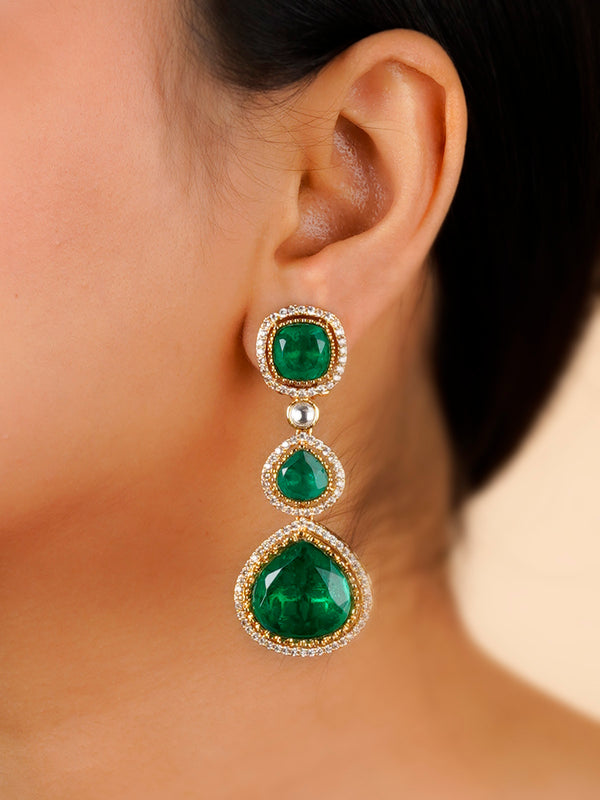MO-EAR27GR - Green Color Gold Plated Moissanite Earrings