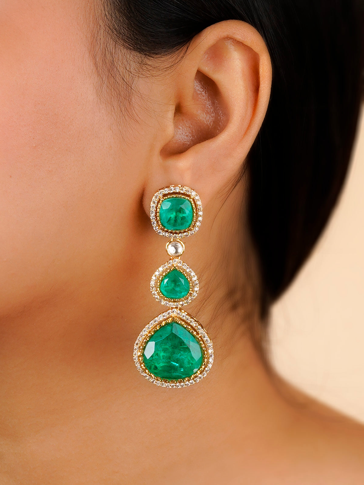 MO-EAR27LGR - Green Color Gold Plated Moissanite Earrings