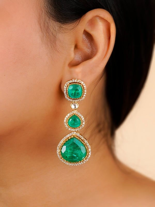 MO-EAR27LGR - Light Green Color Gold Plated Moissanite Earrings