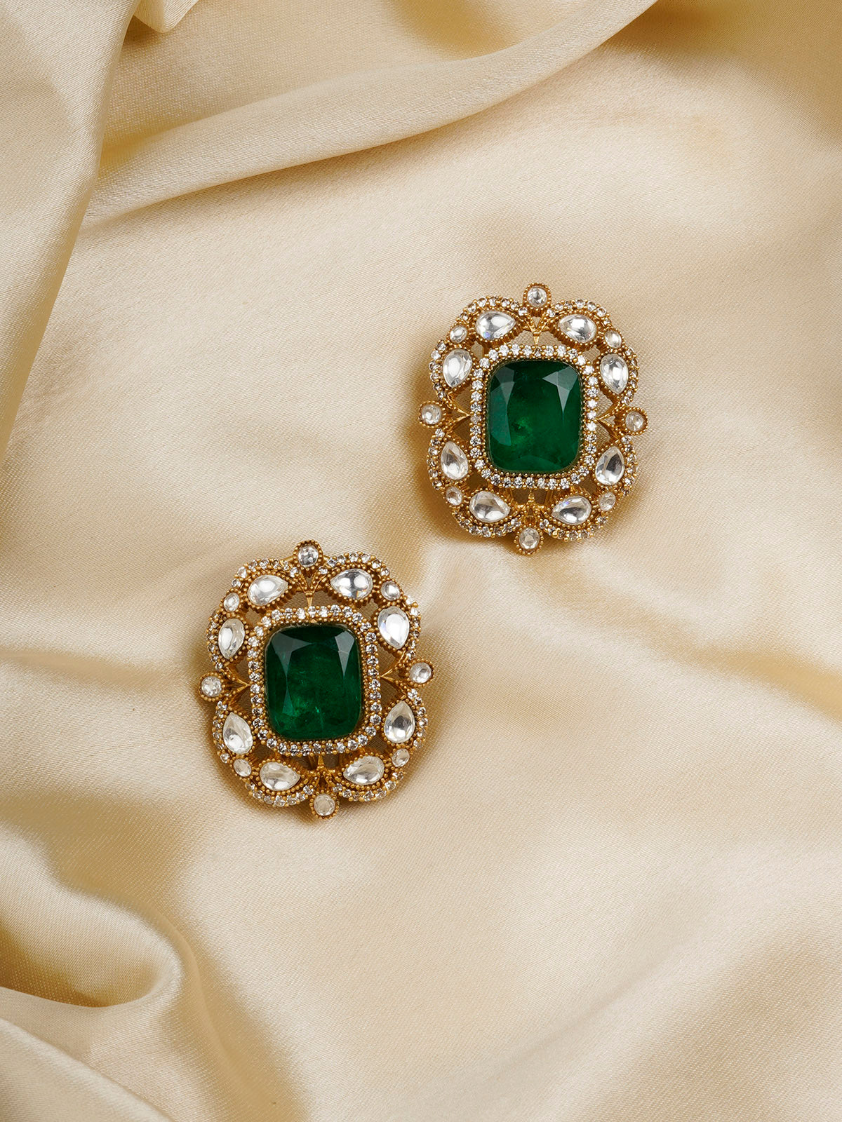 MO-EAR29GR - Green Color Gold Plated Moissanite Earrings