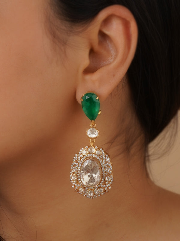MO-EAR31GR - Green Color Gold Plated Moissanite Earrings