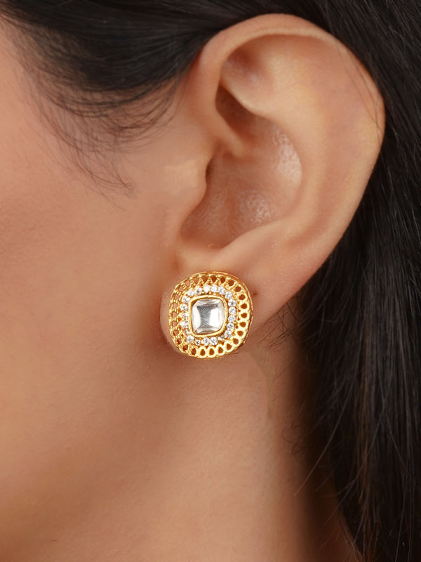 White Color Gold Plated Jadau Kundan Earrings - MO-EAR45