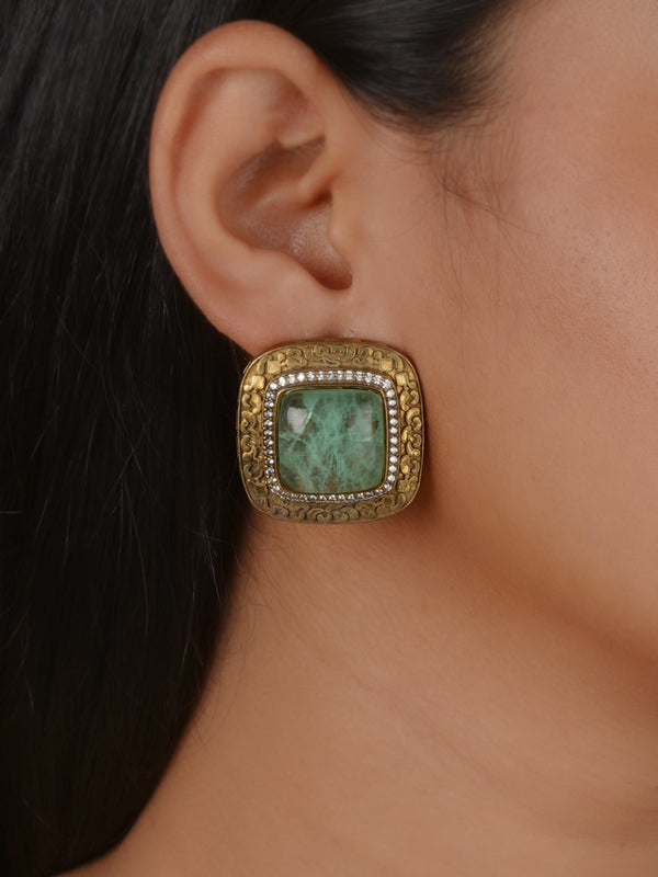 Green Color Gold Plated Moissanite Earrings - MO-EAR69GR