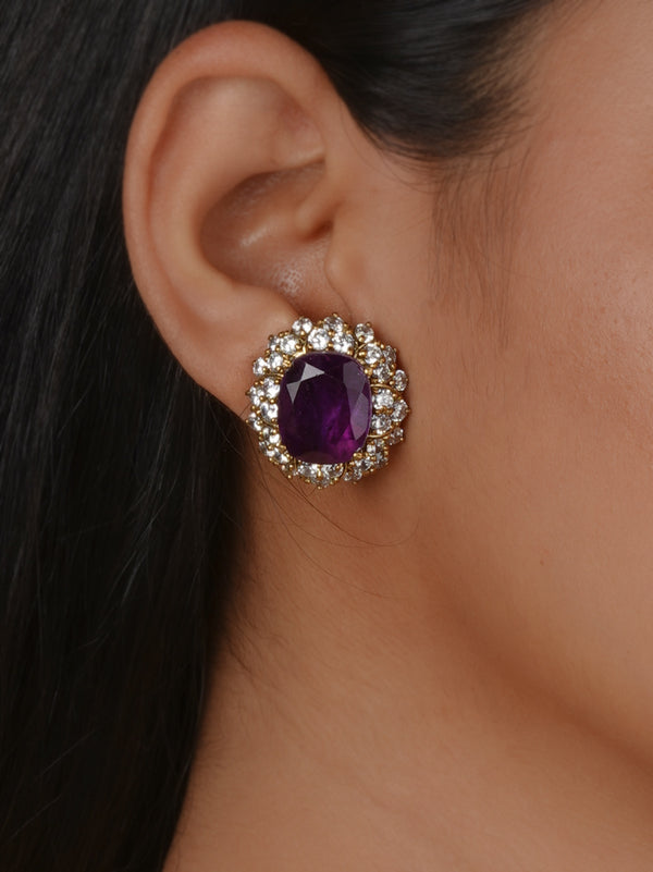 Purple Color Gold Plated Moissanite Earrings - MO-EAR70BL