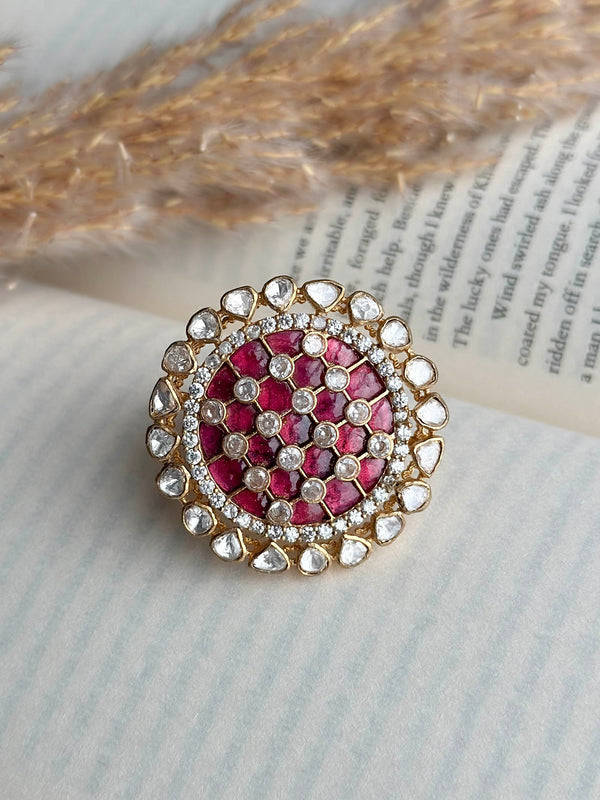 MO-RNG1P - Pink Color Gold Plated Moissanite Ring
