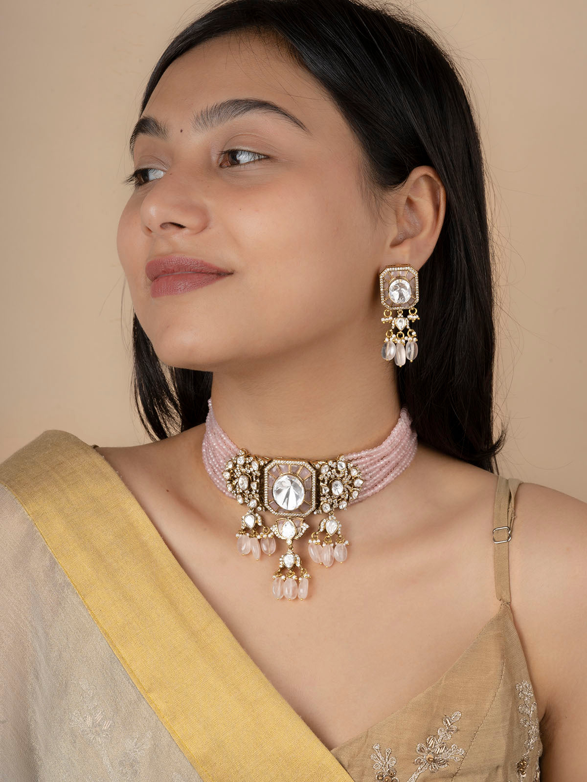 MO-S119LP - Jadau Kundan Choker Necklace Set