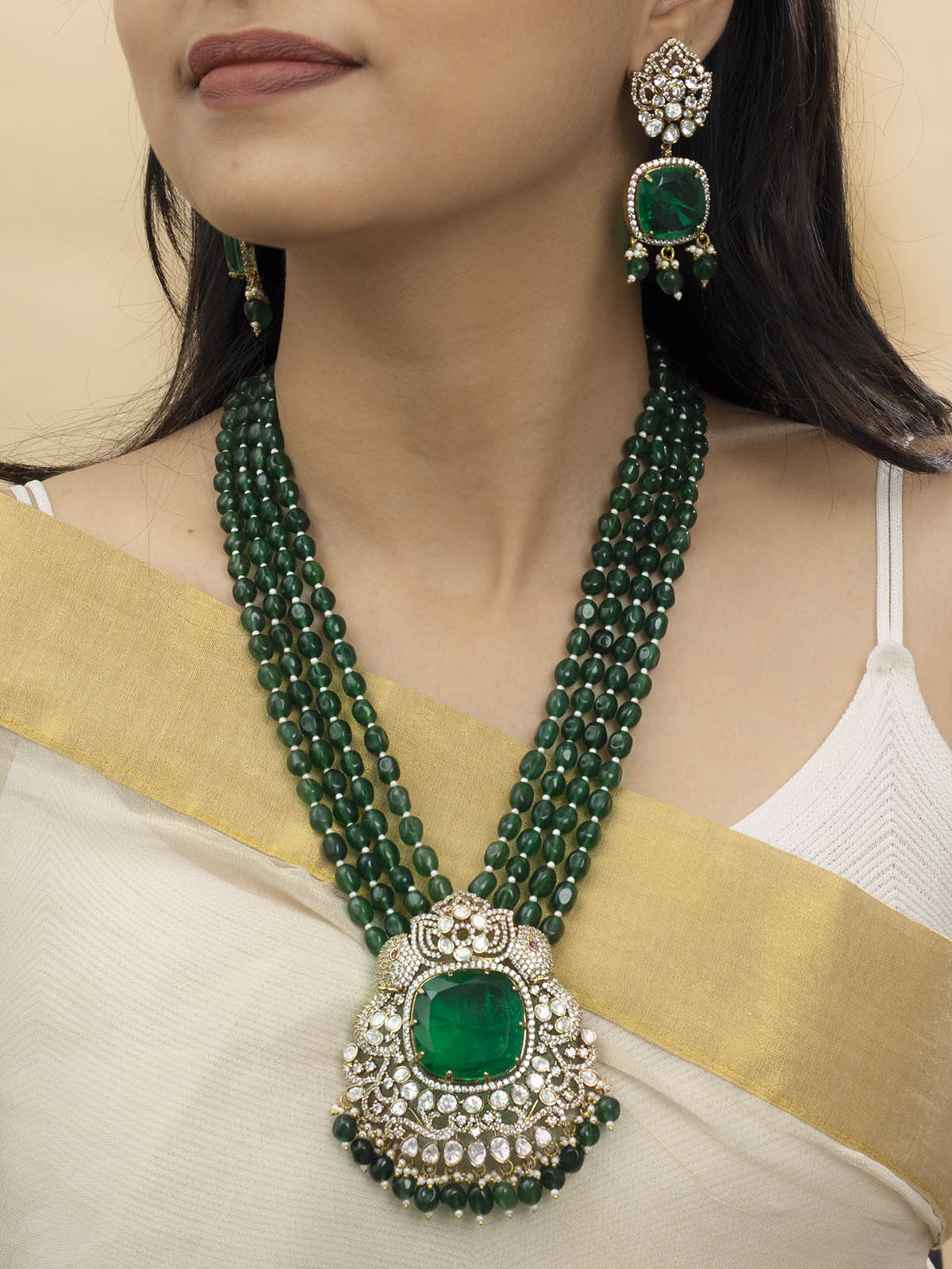 Mint Green Stylish Drop Shape Necklace Set, B303-SBN24-10