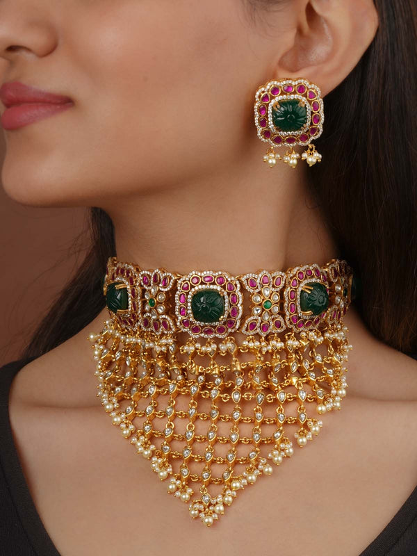 Multicolor Gold Plated Moissanite Necklace Set - MO-S125M