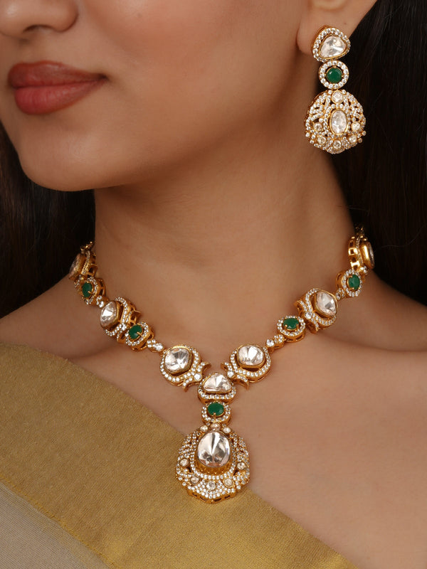 Green Color Gold Plated Moissanite Necklace Set - MO-S146LGRA