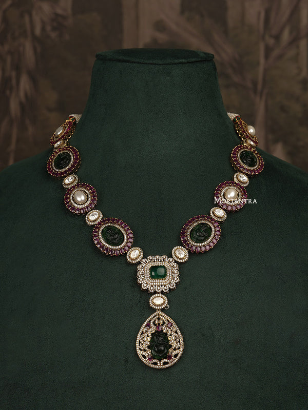 MO-S39 - Multicolor Jadau Kundan Medium Necklace Set