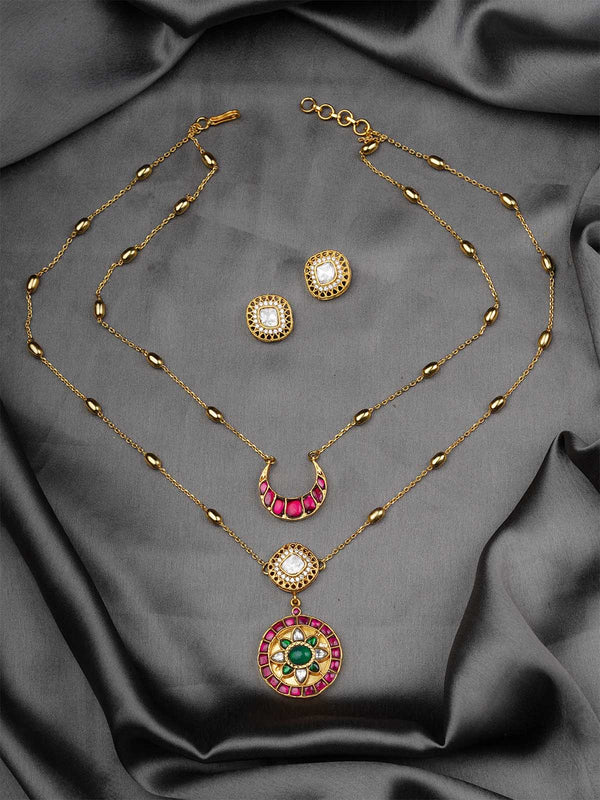 MO-S45 - Multicolor Jadau Kundan Long Necklace Set