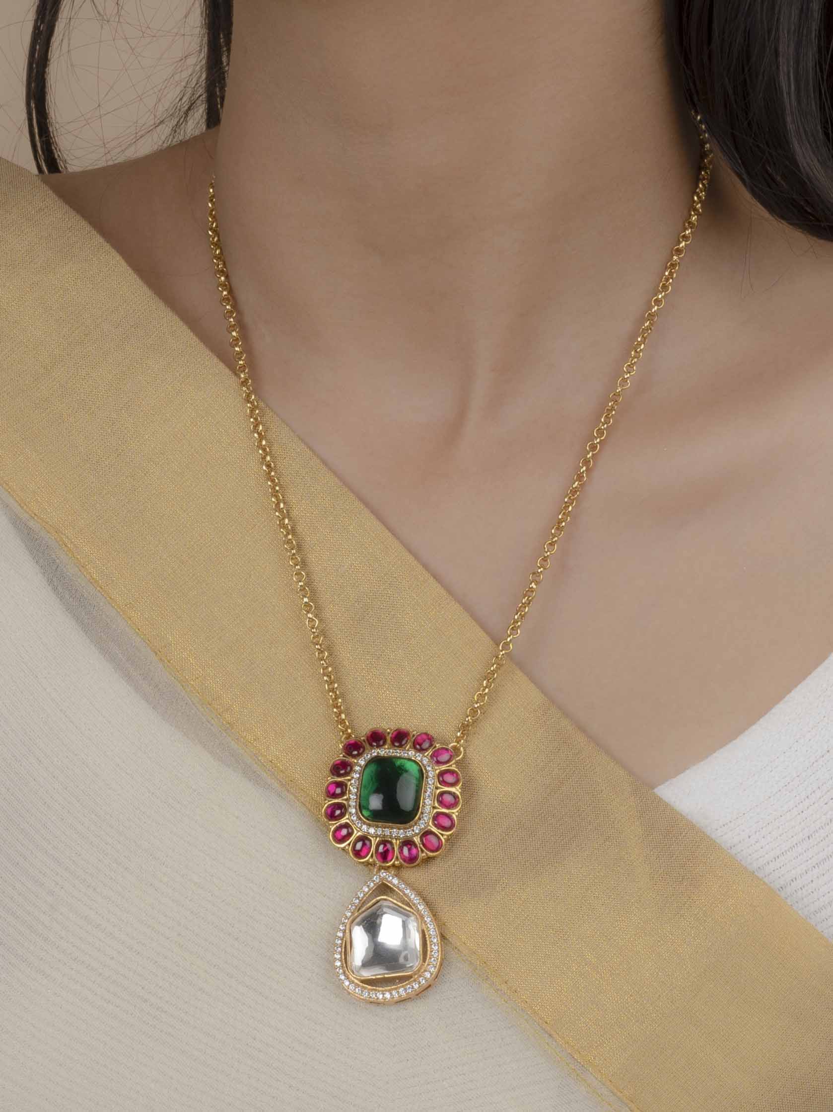 MO-S46 - Multicolor Jadau Kundan Long Necklace Set