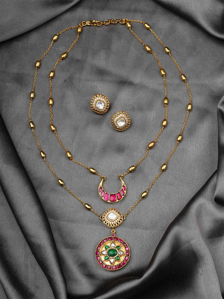 MO-S47 - Multicolor Jadau Kundan Long Necklace Set