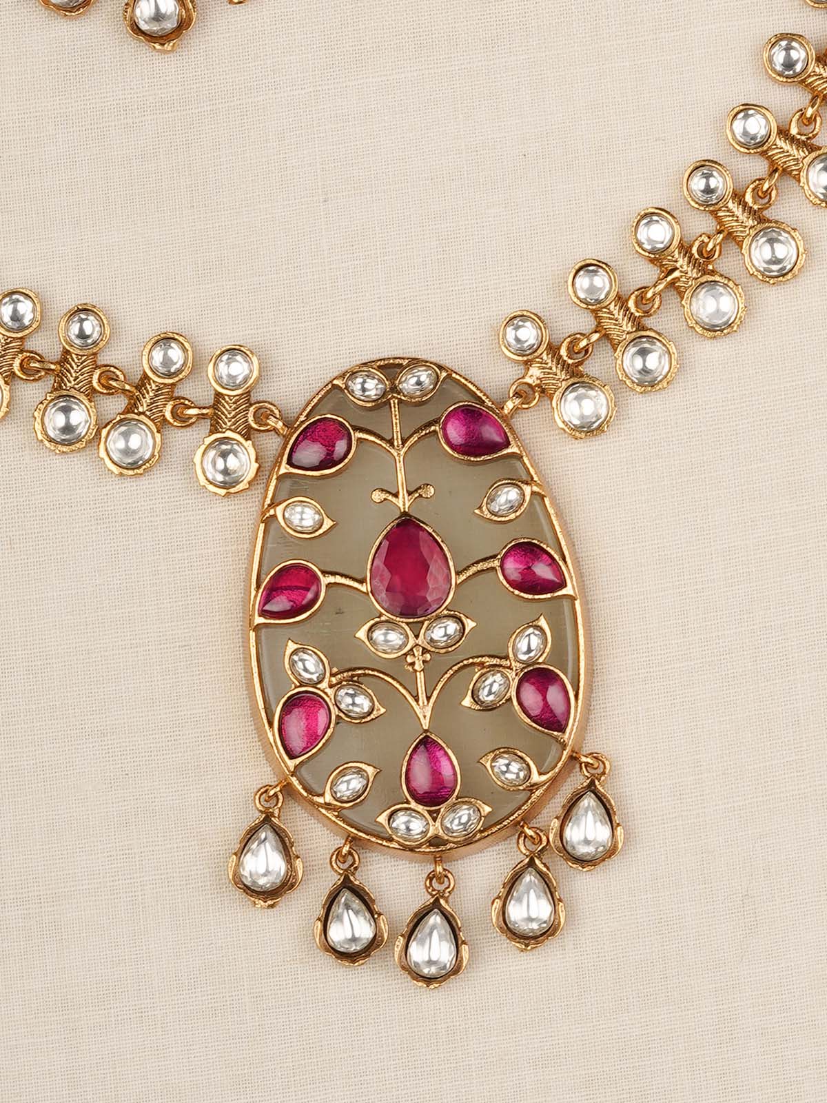 MO-S52A- Pink Color Gold Plated Jadau Kundan Medium Necklace Set