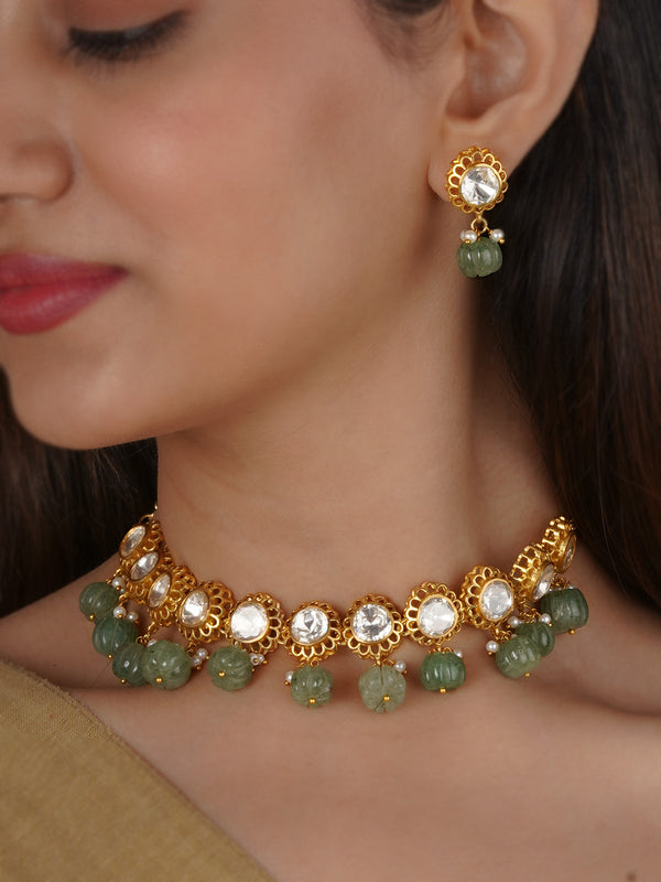 Green Color Gold Plated Moissanite Necklace Set - MO-S83