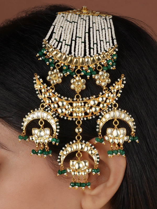 MP20Y - Green Color Gold Plated Jadau Kundan Passa