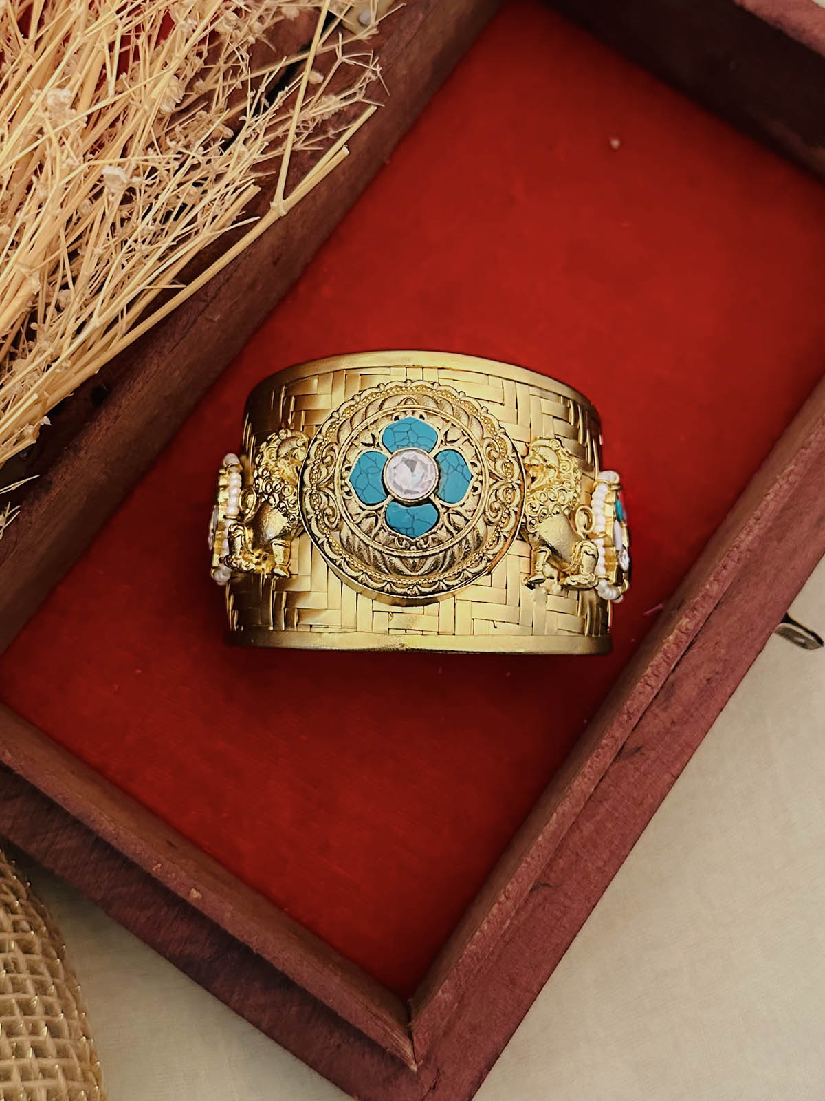 MR-BRAC123F - Blue Color Gold Plated Mishr Bracelet