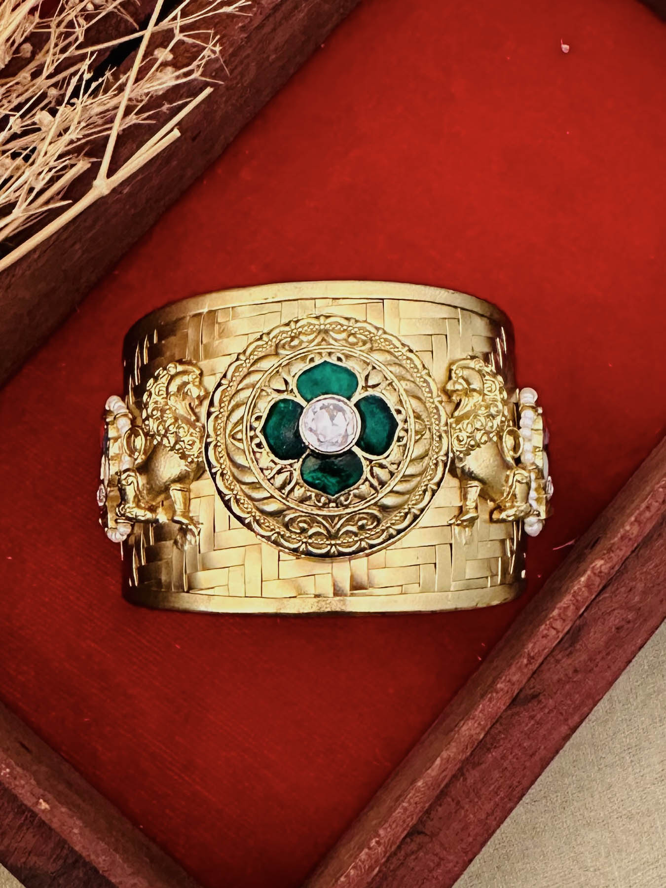MR-BRAC123GR - Green Color Gold Plated Mishr Bracelet