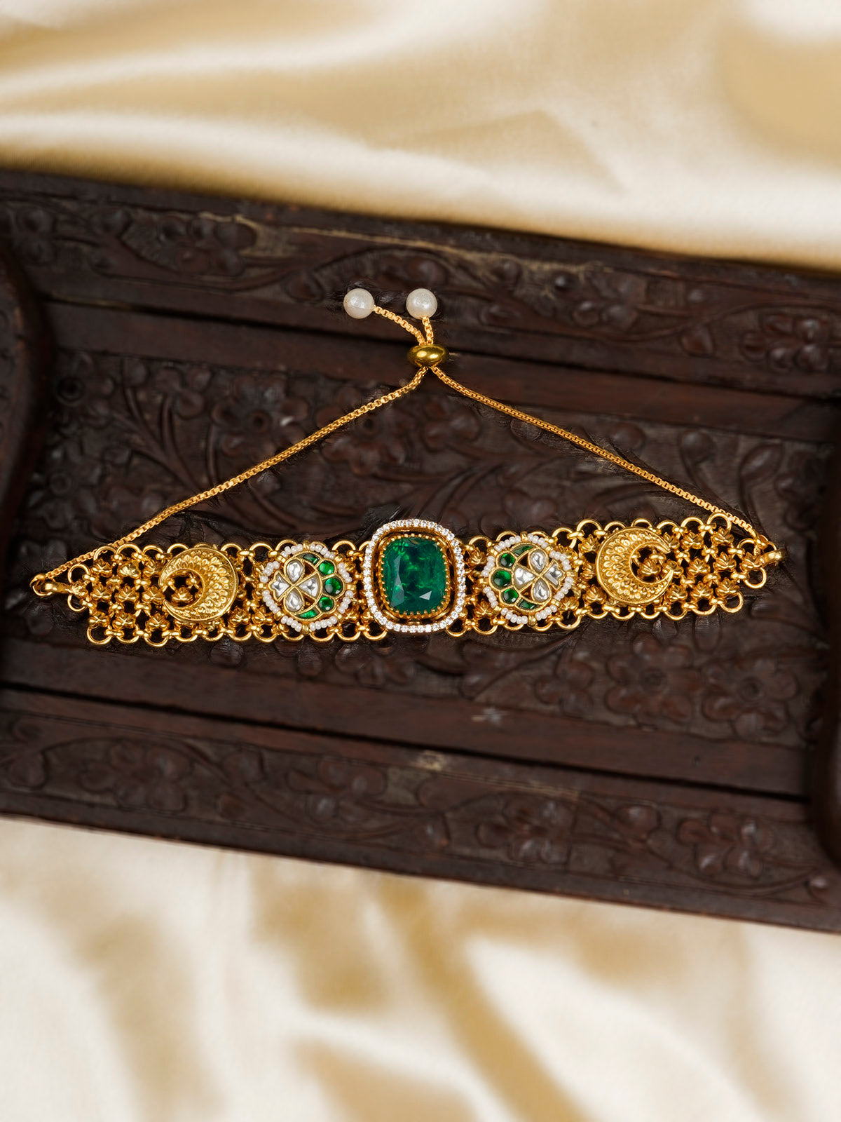 MR-BRAC156GR - Green Color Gold Plated Mishr Bracelet
