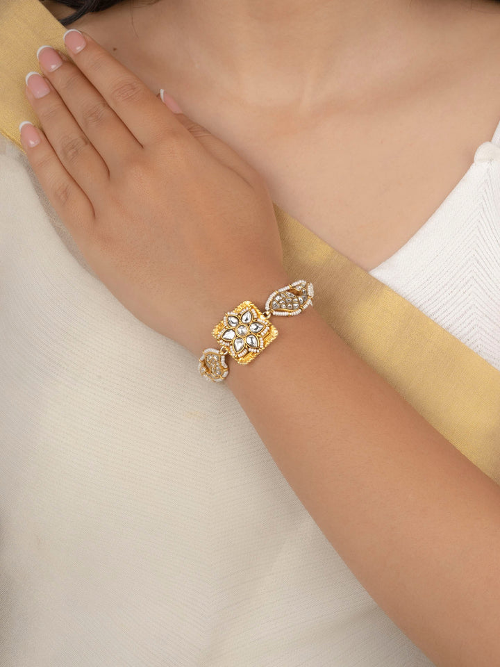 MR-BRAC84W - White Color Gold Plated Mishr Bracelet