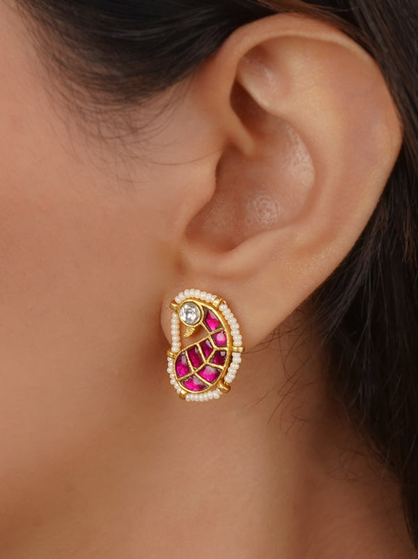 Pink Color Gold Plated Mishr Earrings - MR-E123P