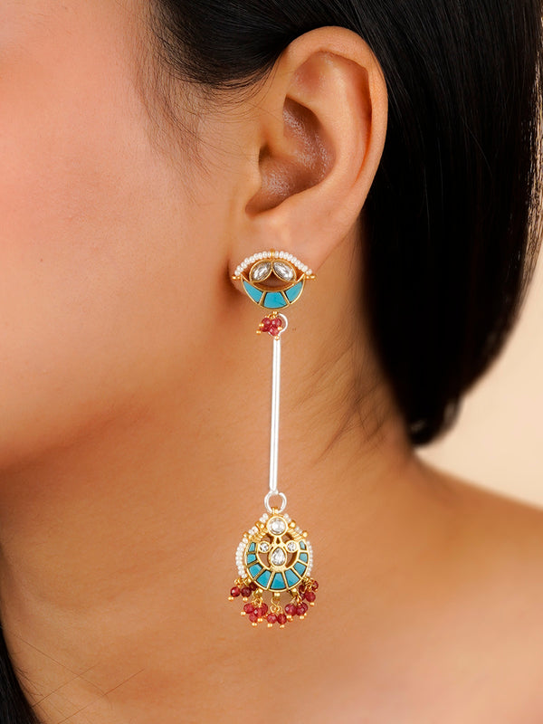 MR-E127 - Firoza Color Gold Plated Mishr Earrings