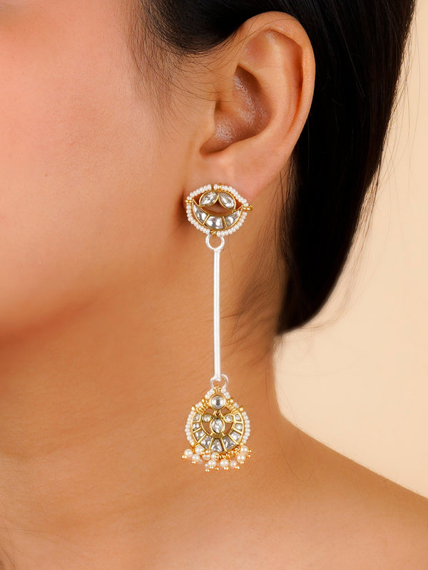 MR-E129W - White Color Gold Plated Mishr Earrings