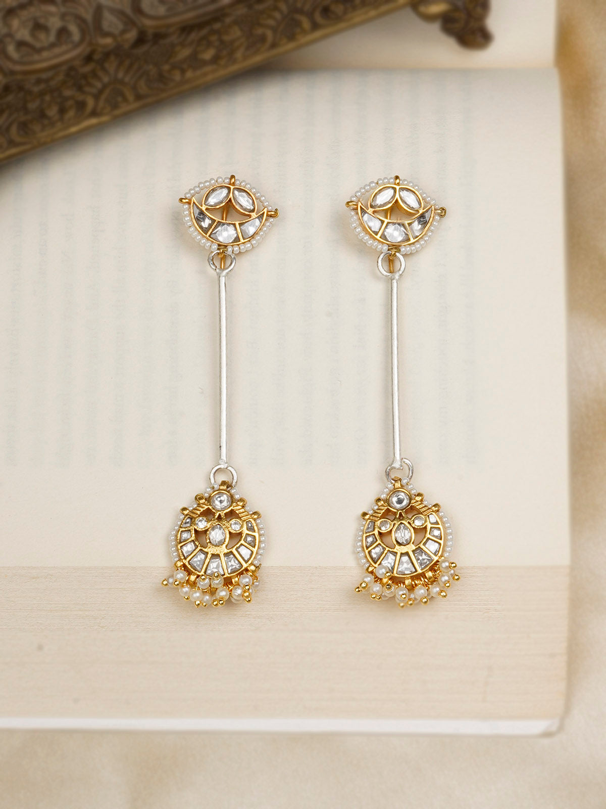 MR-E129W - White Color Gold Plated Mishr Earrings