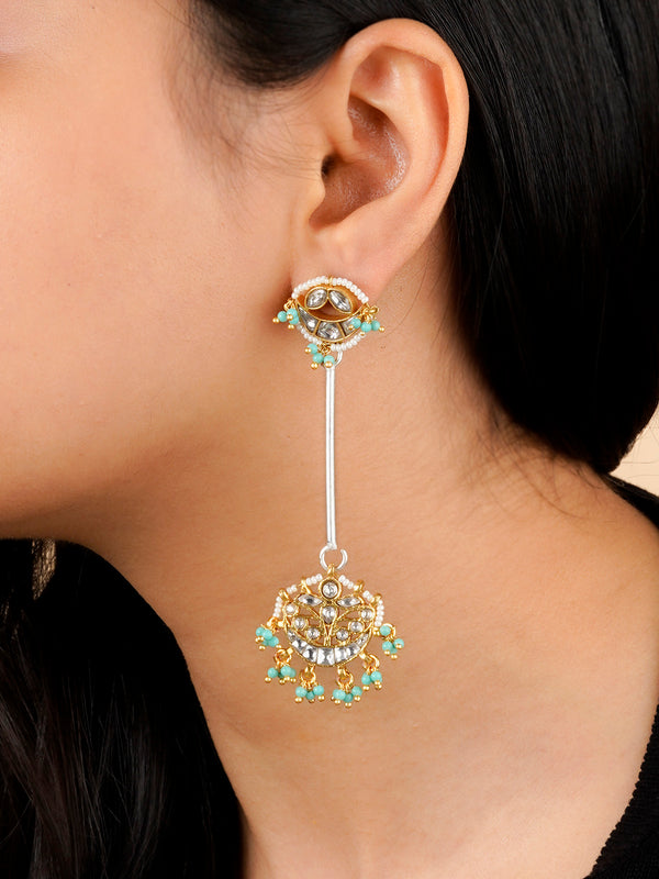 MR-E130W - Green Color Gold Plated Mishr Earrings