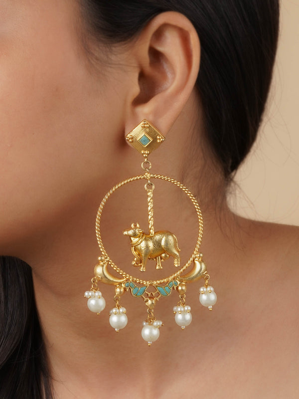 MR-E140B - Firoza Color Gold Plated Mishr Earrings