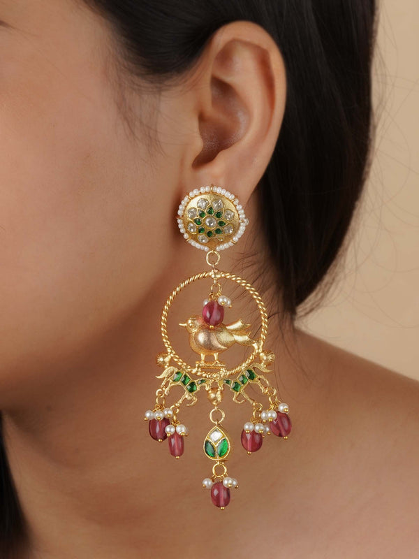 MR-E147 - Green Color Gold Plated Mishr Earrings