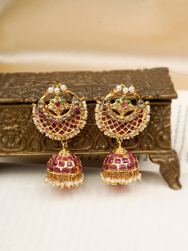 MR-E171M - Pink Color Gold Plated Mishr Earrings