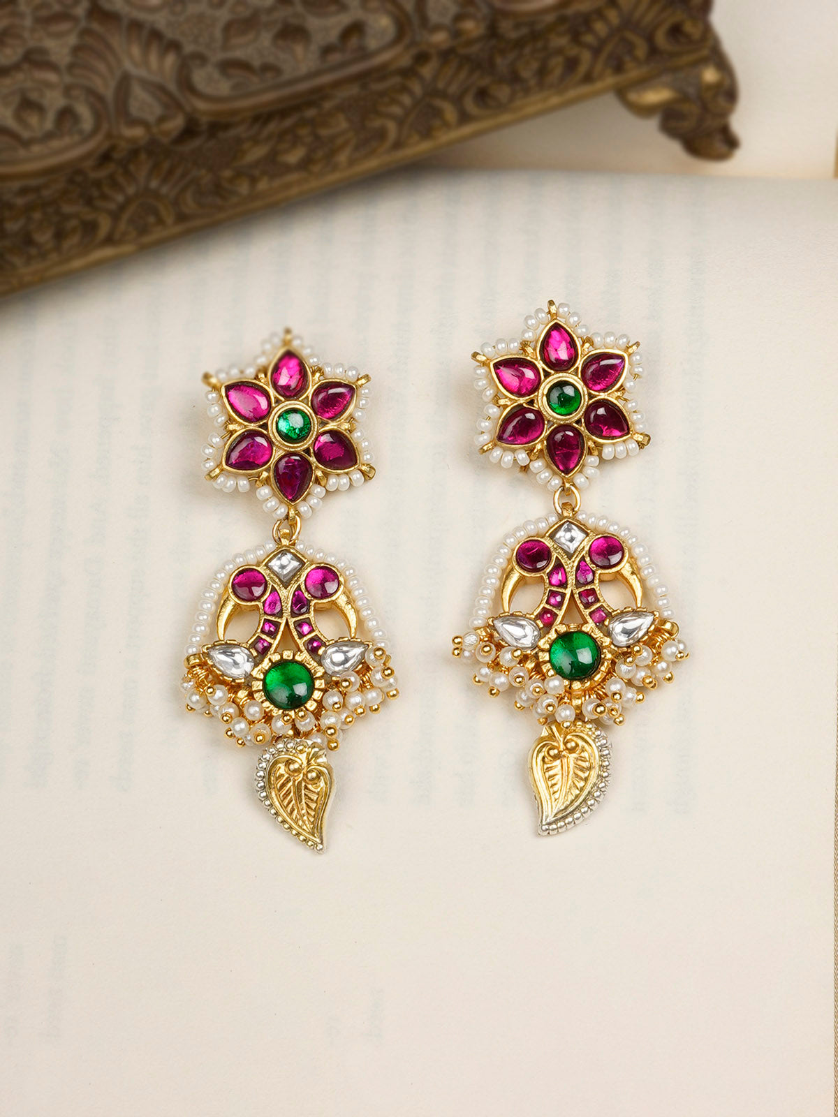 MR-E174M - Pink Color Gold Plated Mishr Earrings