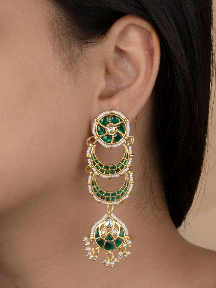 MR-E178GR - Green Color Gold Plated Mishr Earrings