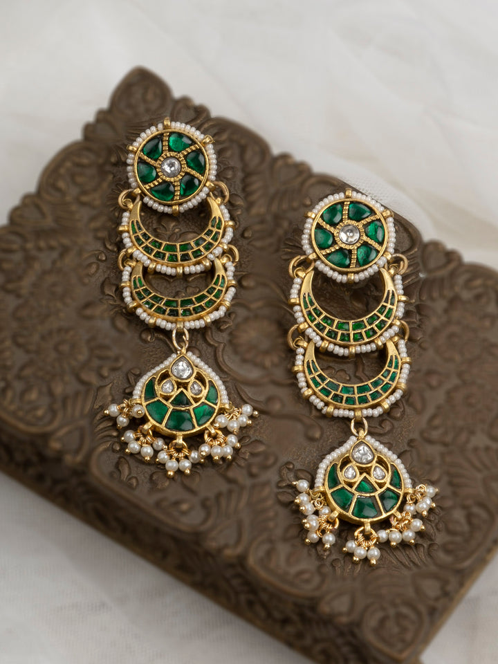 MR-E178GR - Green Color Gold Plated Mishr Earrings