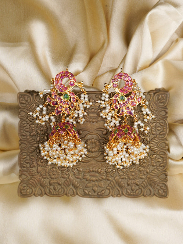 MR-E179P - Pink Color Gold Plated Mishr Earrings