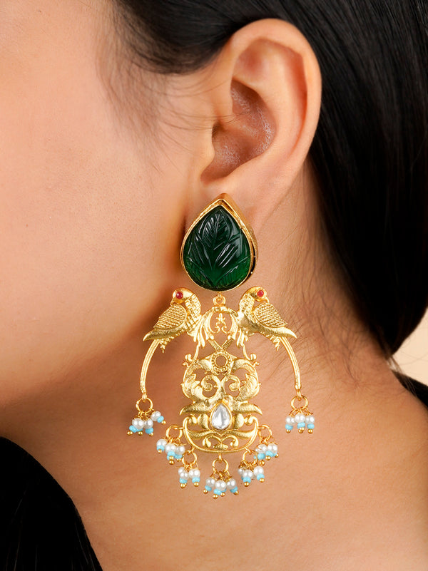 MR-E189M - Green Color Gold Plated Mishr Earrings