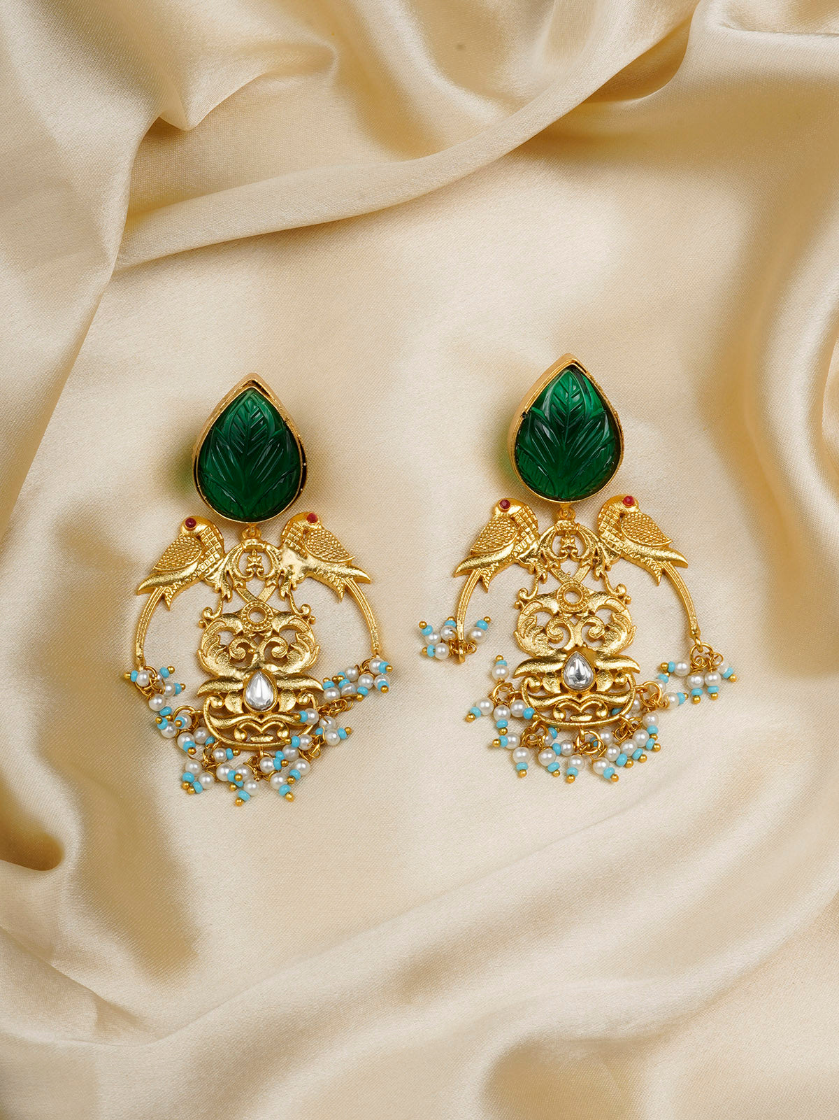 MR-E189M - Green Color Gold Plated Mishr Earrings