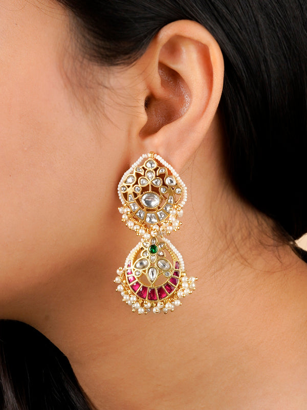 MR-E192M - Pink Color Gold Plated Mishr Earrings