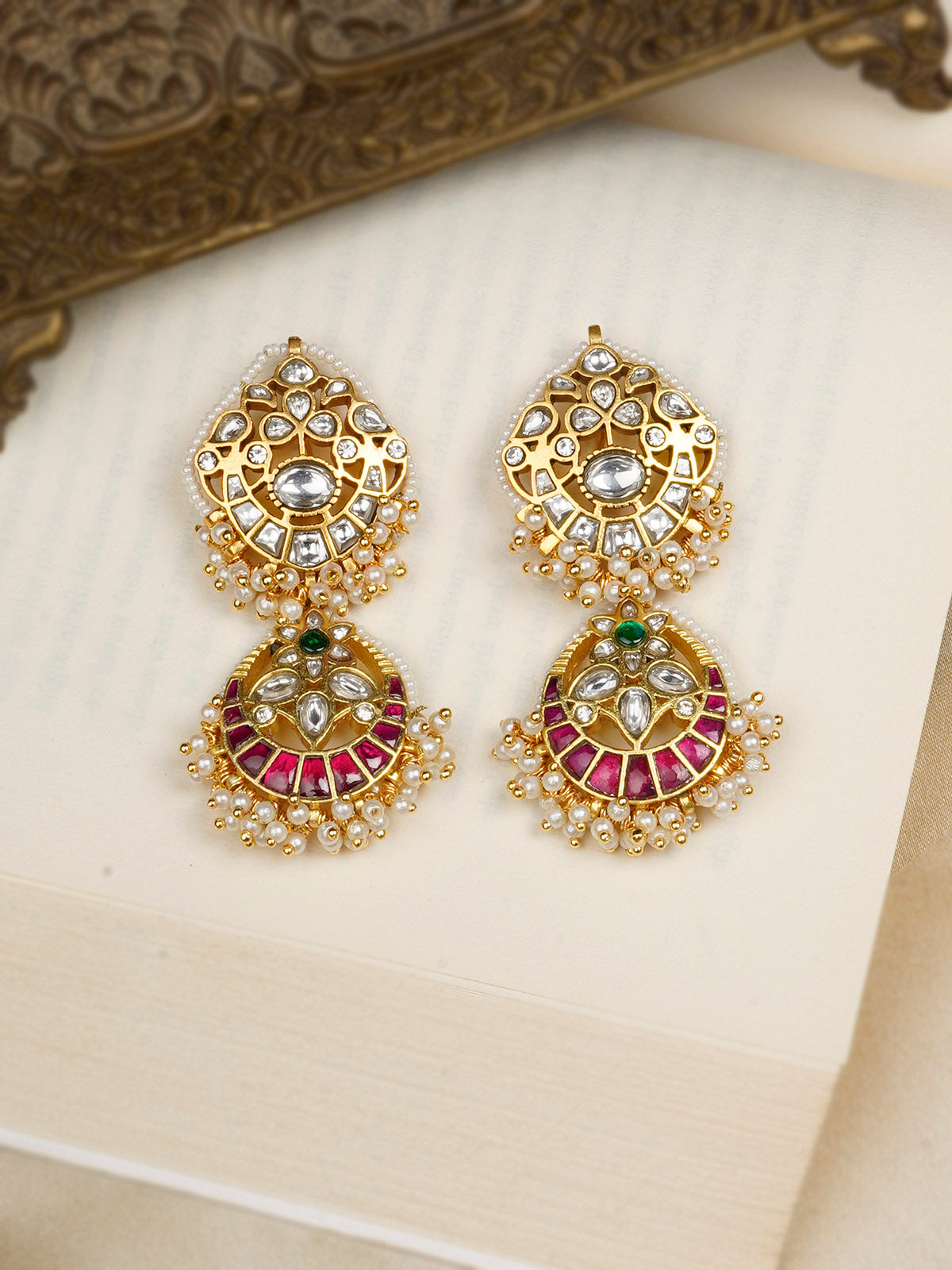 MR-E192M - Pink Color Gold Plated Mishr Earrings
