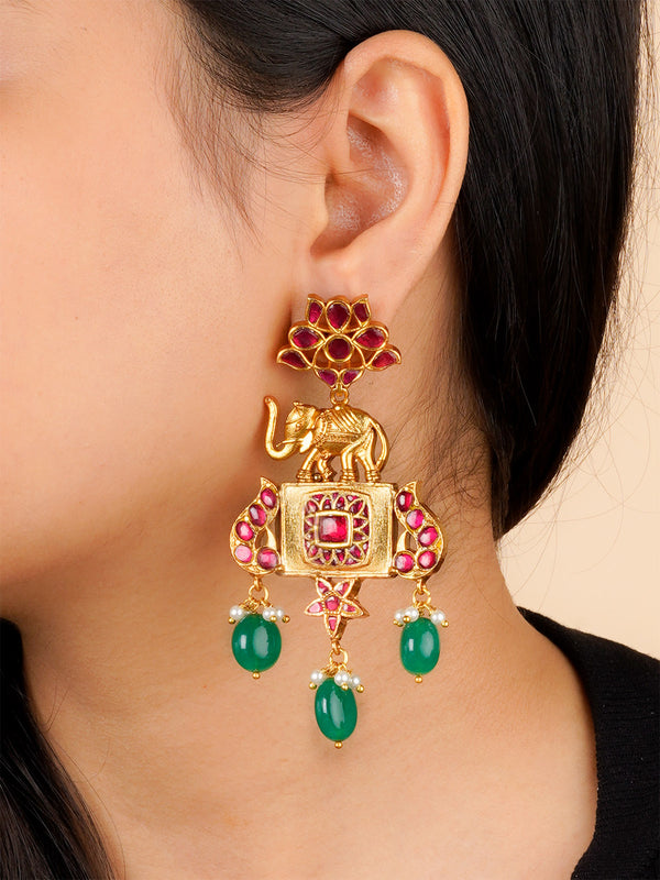 MR-E193P - Pink Color Gold Plated Mishr Earrings