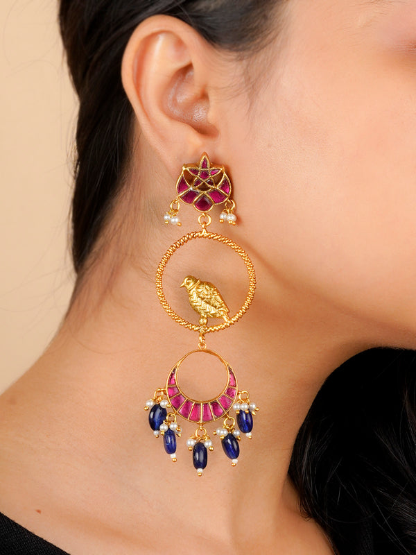 MR-E194M - Pink Color Gold Plated Mishr Earrings