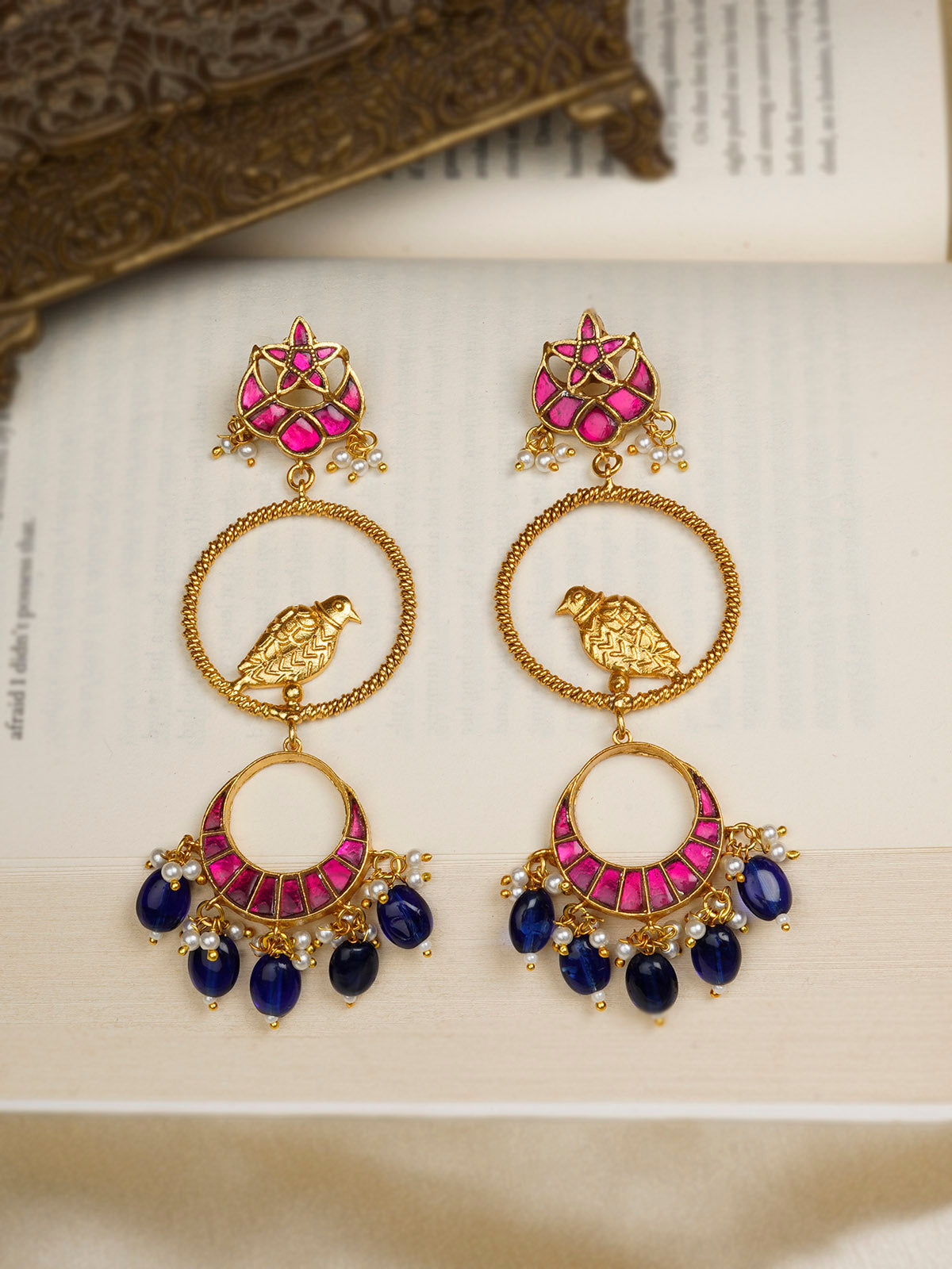 MR-E194M - Pink Color Gold Plated Mishr Earrings