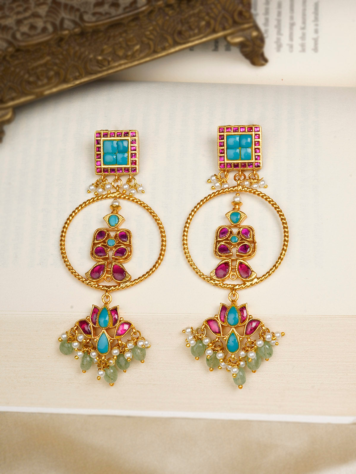 MR-E196FPA - Multicolor Gold Plated Mishr Earrings