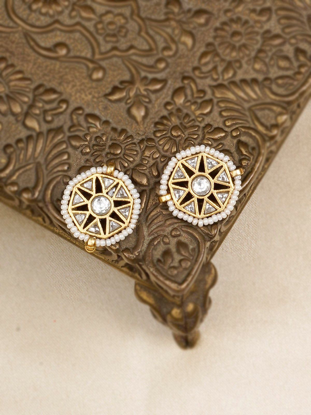 MR-E199 - White Color Gold Plated Mishr Earrings