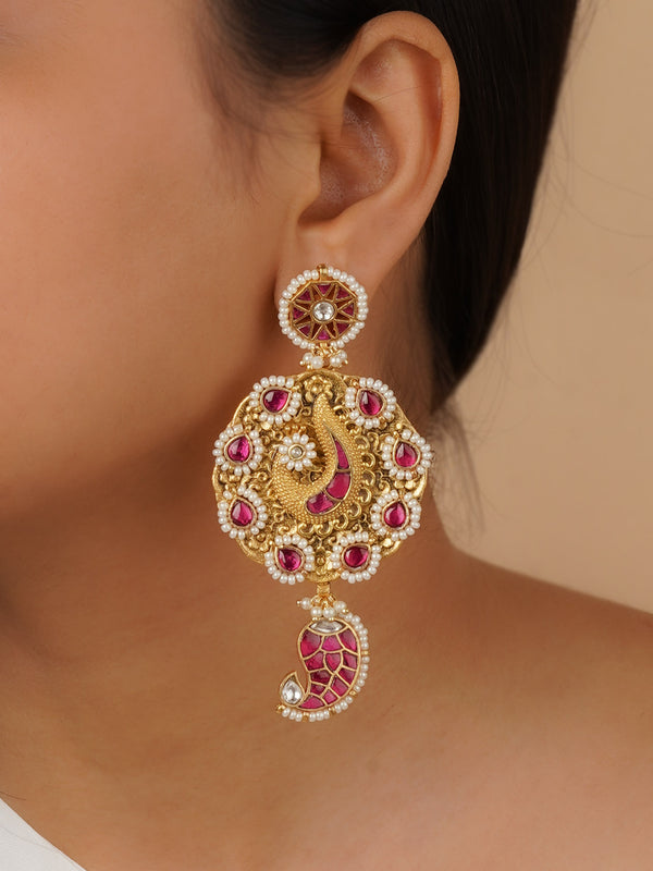 MR-E215P - Pink Color Gold Plated Mishr Earrings