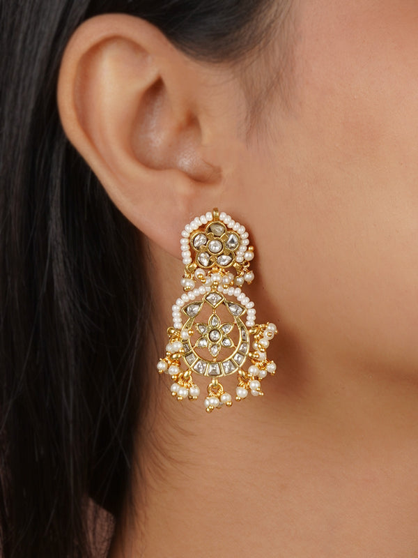 MR-E235 - White Color Gold Plated Mishr Earrings